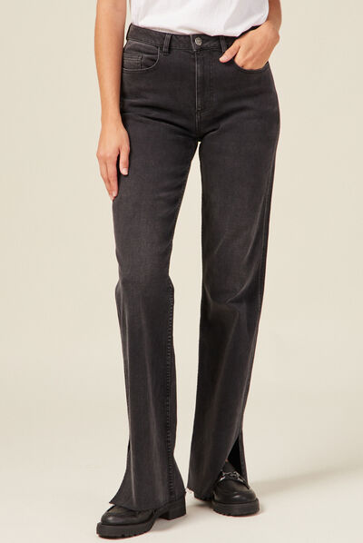 Jeans flare fendu denim gris femme