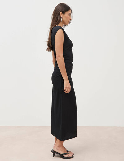 Robe longue cintr&eacute;e sans manches noir femme