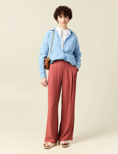 Pantalon large à pinces vieux rose femme