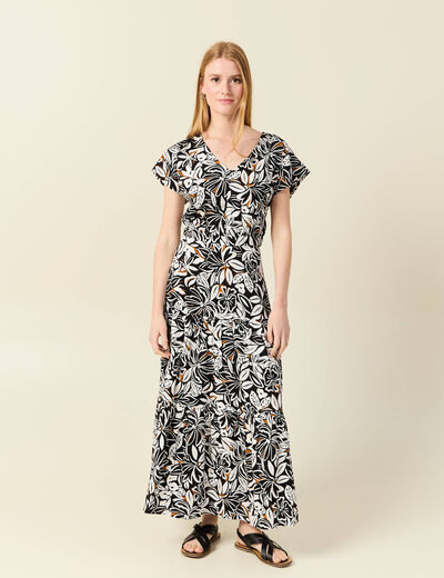 Robe longue évasée dos ouvert noir femme