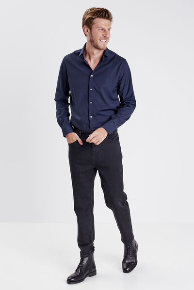 Chemise manches longues bleu foncé homme