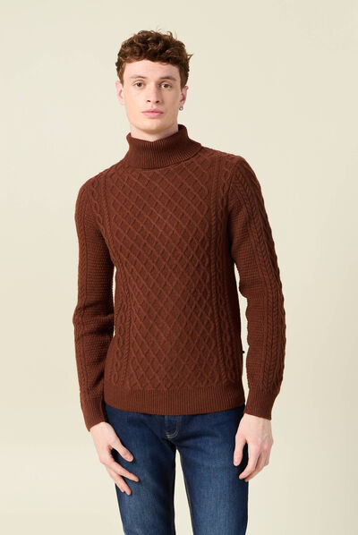 Pull manches longues marron cognac homme
