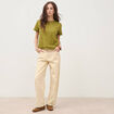 T-shirt droit col rond manches courtes vert kaki femme