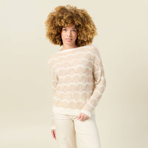 Pull manches longues ajouré creme femme