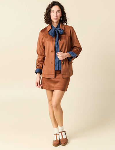 Chemise &agrave; pans manches longues en coton denim stone femme