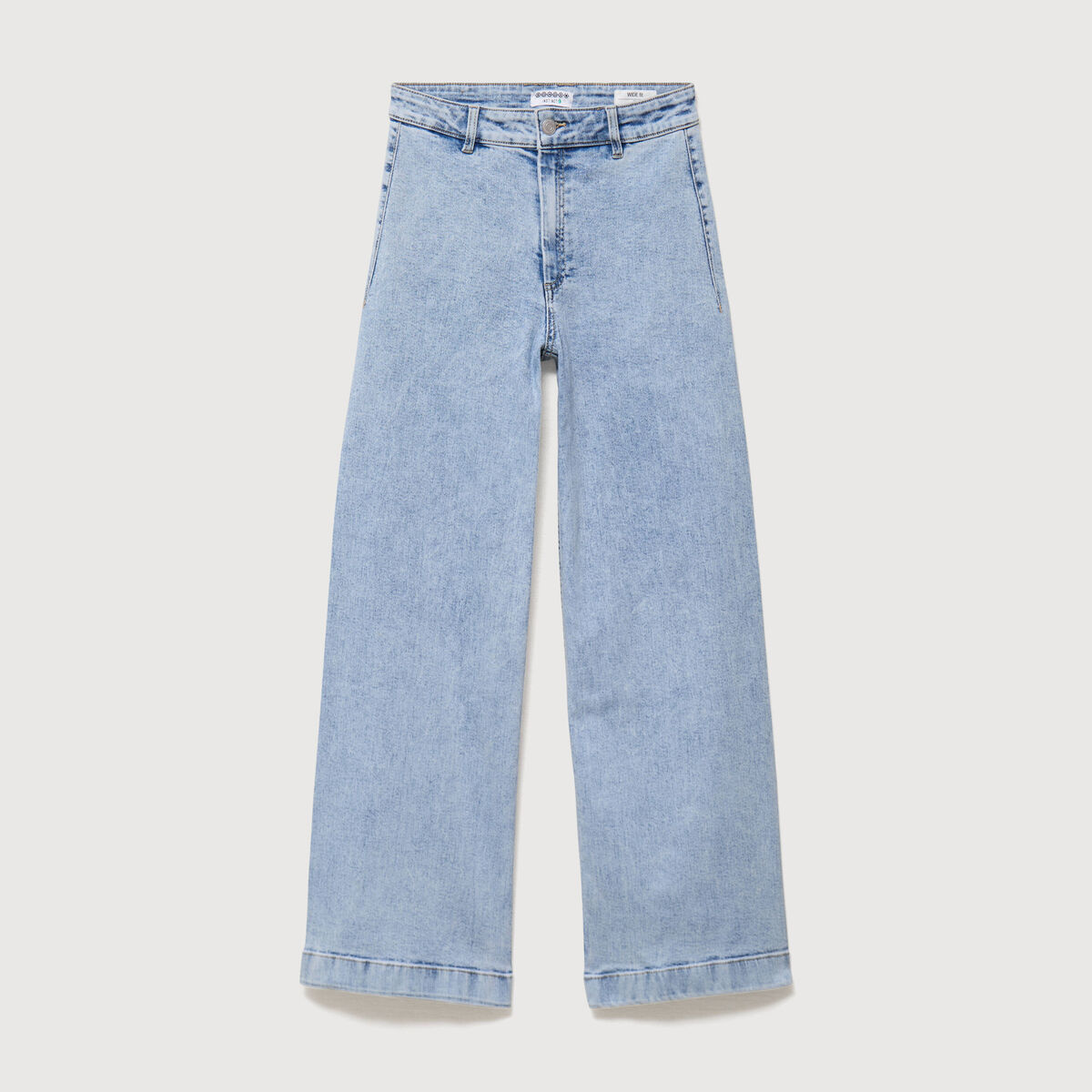Jeans large taille haute denim bleach femme