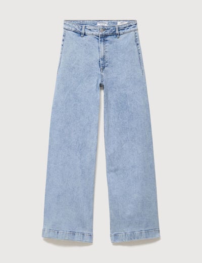 Jeans large taille haute denim bleach femme