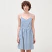 Robe bretelle col c&oelig;ur en coton bleu femme