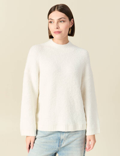 Pull manches longues col montant ivoire femme