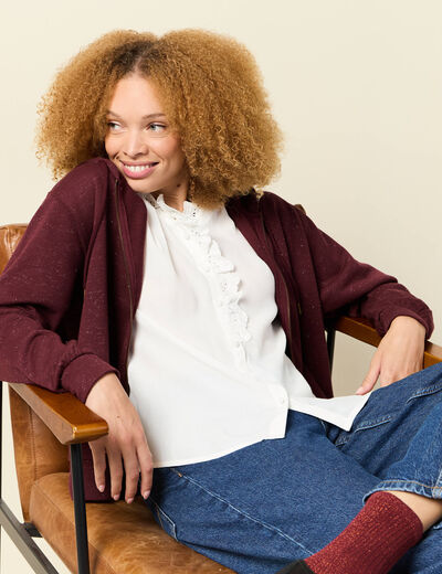 Sweat &agrave; capuche manches longues bordeaux femme