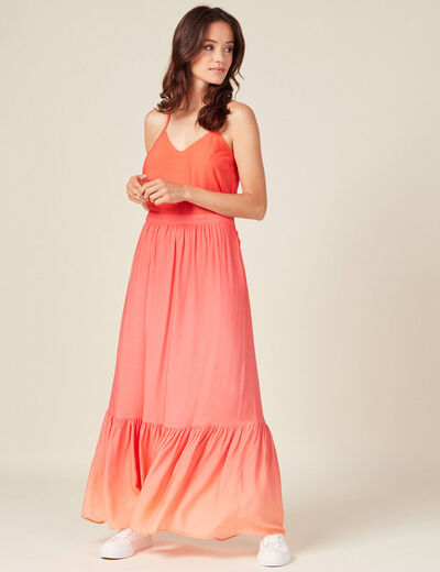 Robe longue droite à bretelles orange foncé femme