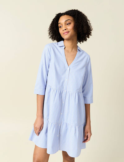 Robe trapèze manches 3/4 bleu ciel femme