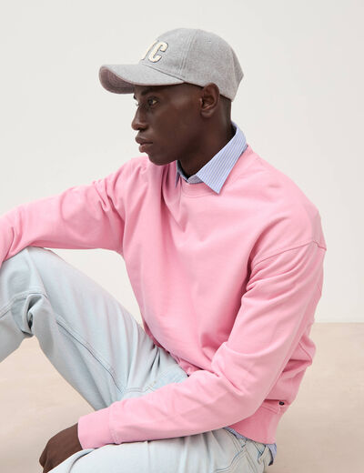 Sweat col rond manches longues en coton rose homme
