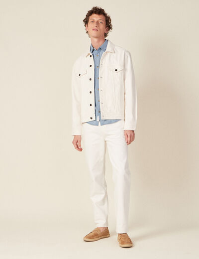 Veste droite boutonné en jean denim blanc homme