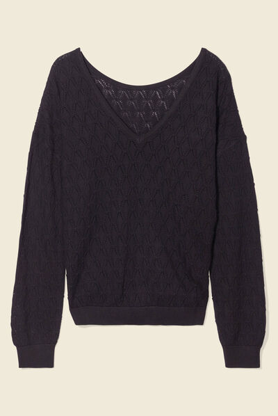 Pull fin à manches longues noir femme