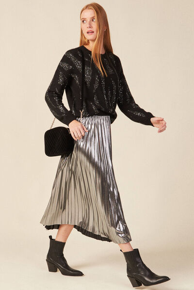 Pull éco-responsable sequins noir femme