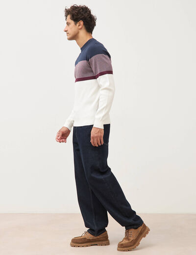 Pull fin col rond manches longues bleu marine homme