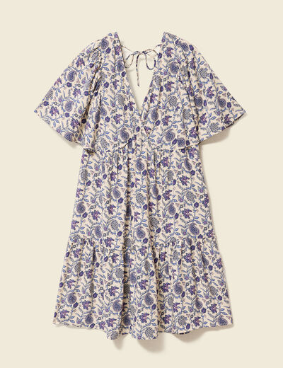 Robe col V manches courtes bleu femme