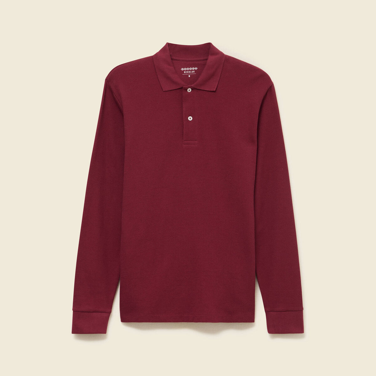 Polo manches longues en coton bordeaux homme
