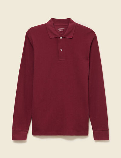 Polo manches longues en coton bordeaux homme