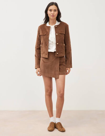 Veste manches longues en velours vieux rose femme