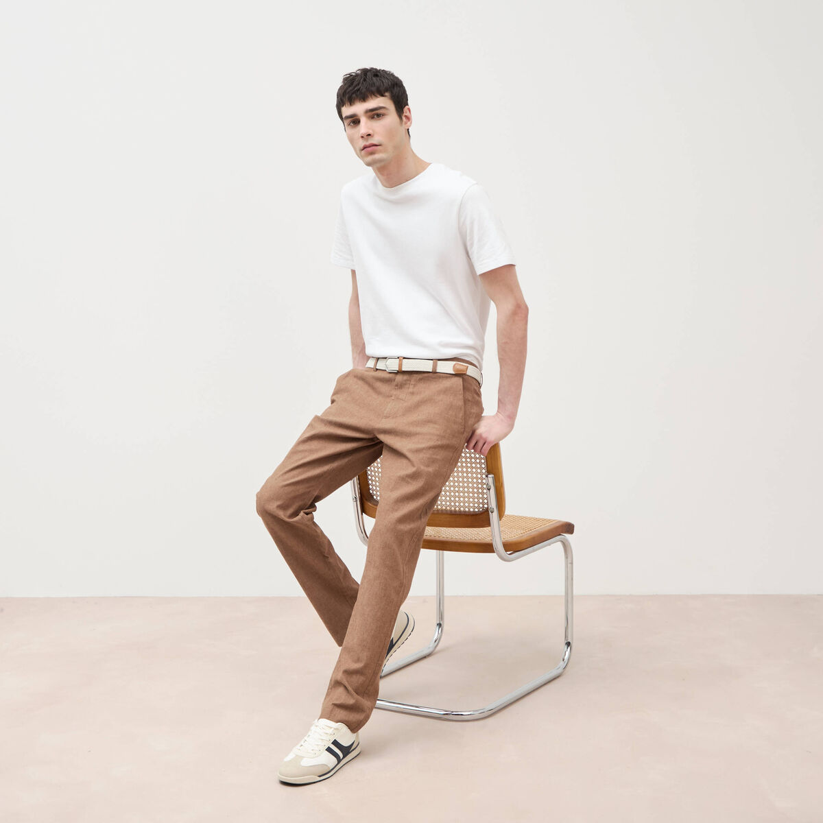 Chino coupe droite longueur 32 marron homme