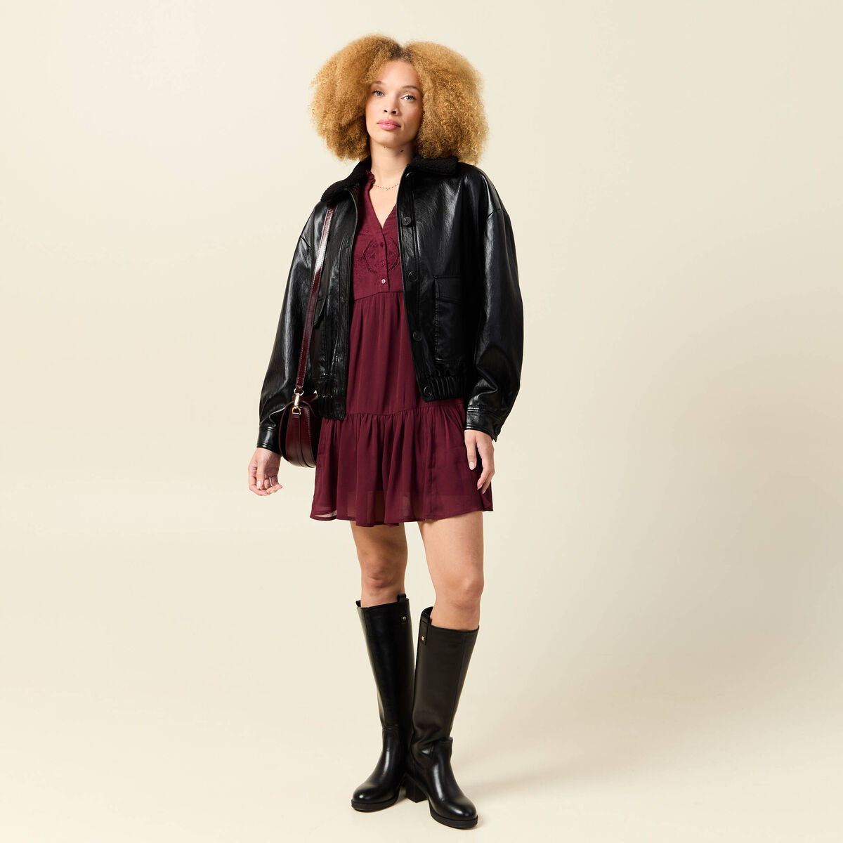 Veste oversize manches longues doubl&eacute;e noir femme