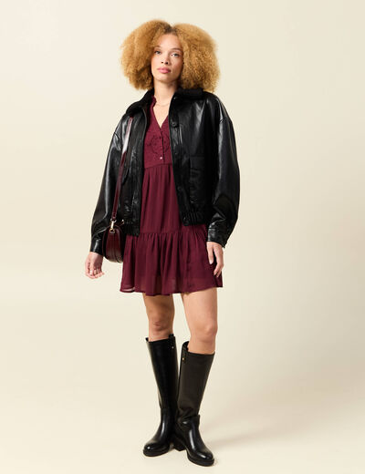 Veste oversize manches longues doubl&eacute;e noir femme