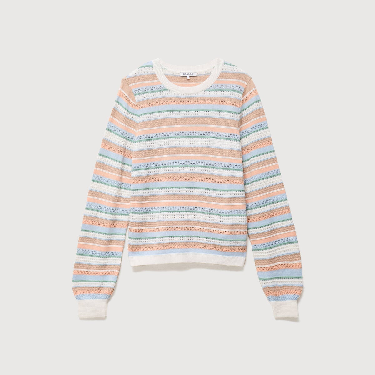 Pull ajour&eacute; col rond manches longues multicolore femme