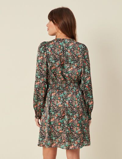 Robe taille marquée à volants noir femme