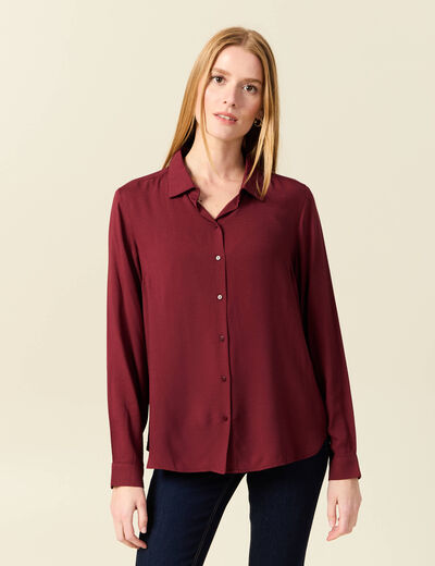 Chemise manches longues fluide bordeaux femme