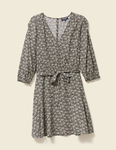 Robe évasée fluide manches 3/4 noir femme