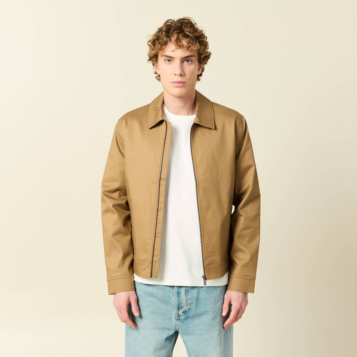 Blouson manches longues doubl&eacute; vert kaki homme