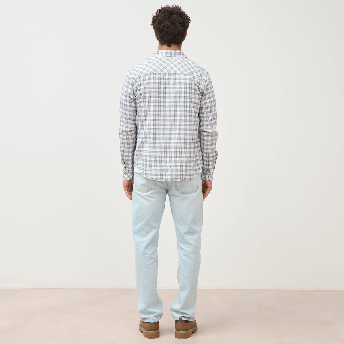 Chemise manches longues bleu fonc&eacute; homme