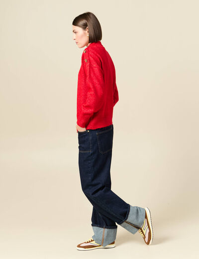 Pull col montant manches longues rouge femme