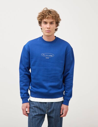 Sweat droit col rond manches longues bleu electrique homme