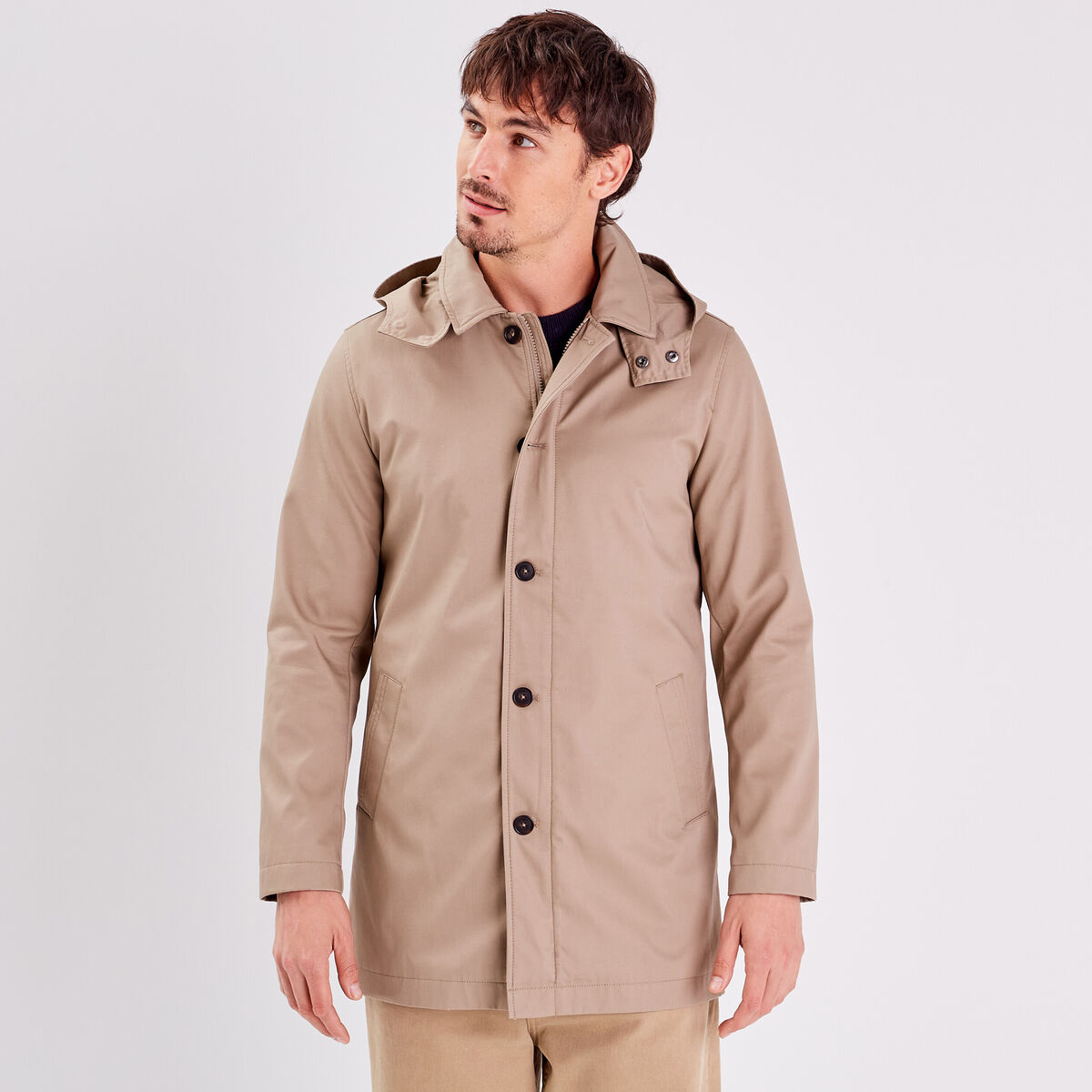 Trench droit à capuche beige homme