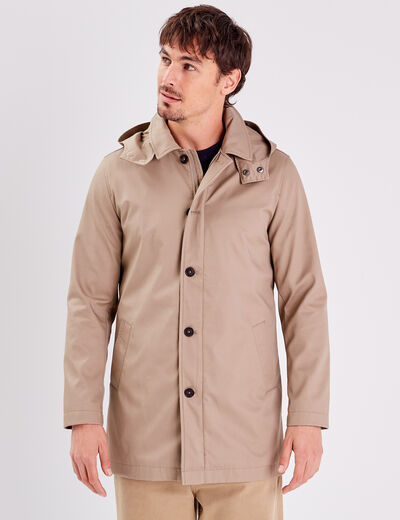 Trench droit à capuche beige homme