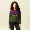 Pull col rond manches longues vert kaki femme