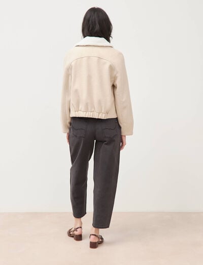 Blouson court oversize col sherpa creme femme
