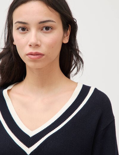 Pull manches longues bleu fonc&eacute; femme