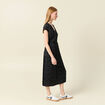 Robe midi évasée plissée satin noir femme