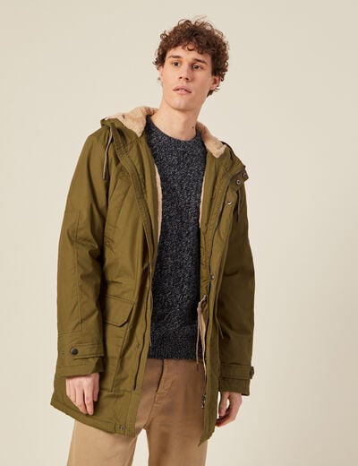 Parka droite à capuche camel homme
