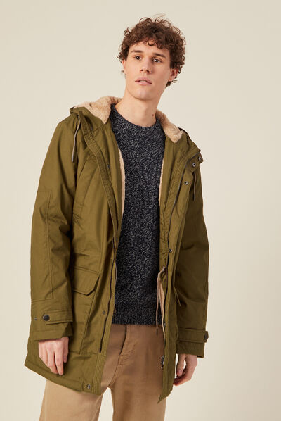 Parka droite à capuche camel homme