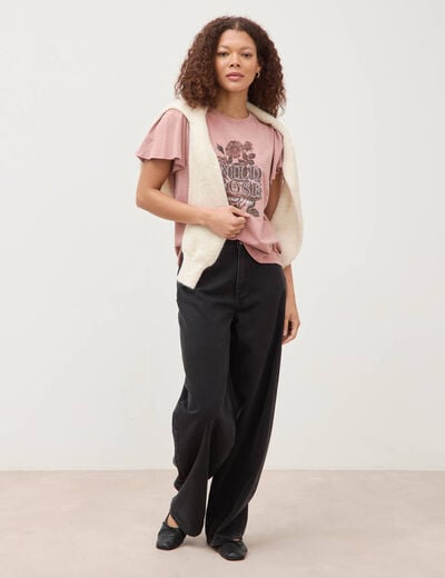 T-shirt droit col rond manches courtes vieux rose femme