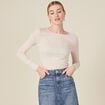 T-shirt cintr&eacute; manches longues col rond beige femme