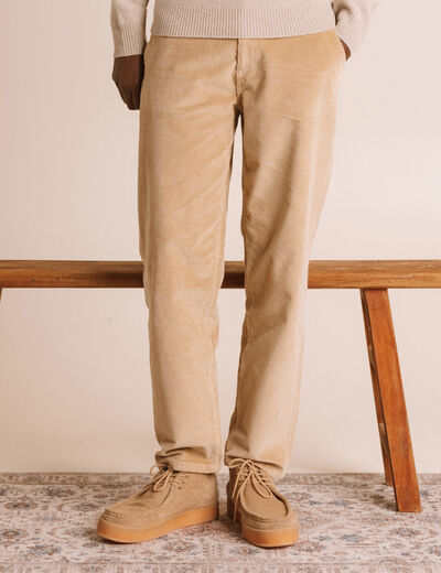 Pantalon droit en velours longueur 32 beige homme