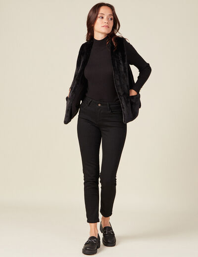 Veste droite fausse fourrure noir femme