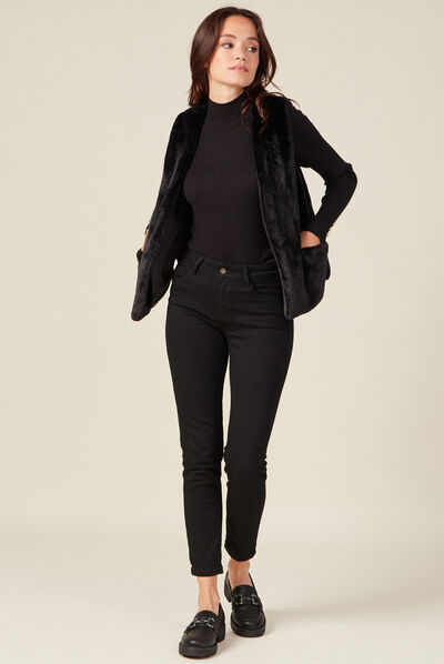 Veste droite fausse fourrure noir femme
