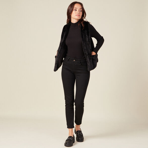 veste droite fausse fourrure noir femme Veste droite fausse fourrure noir femme